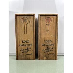 Vintage Lord Calvert Wooden Wine Box Product Of America Dovetail Decor Rustic